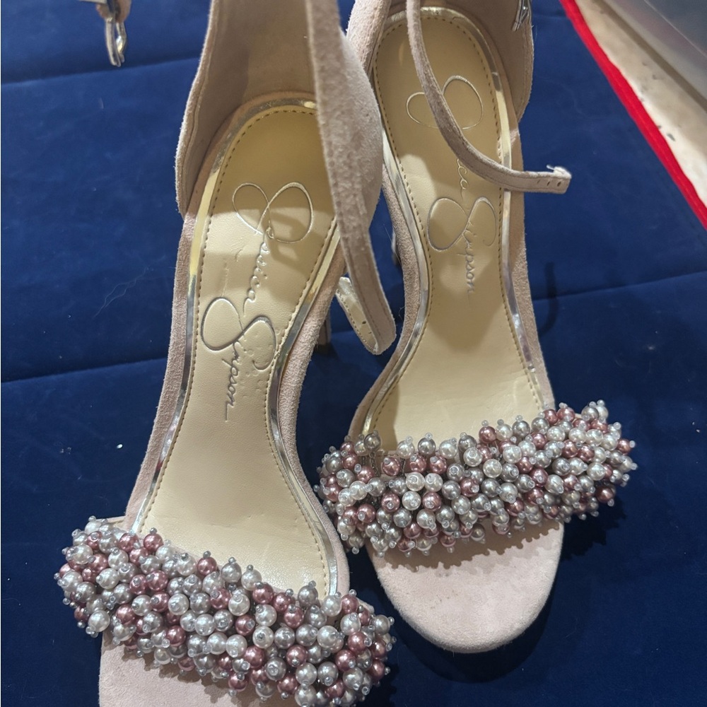 Jessica Simpson Pink Beaded Heels